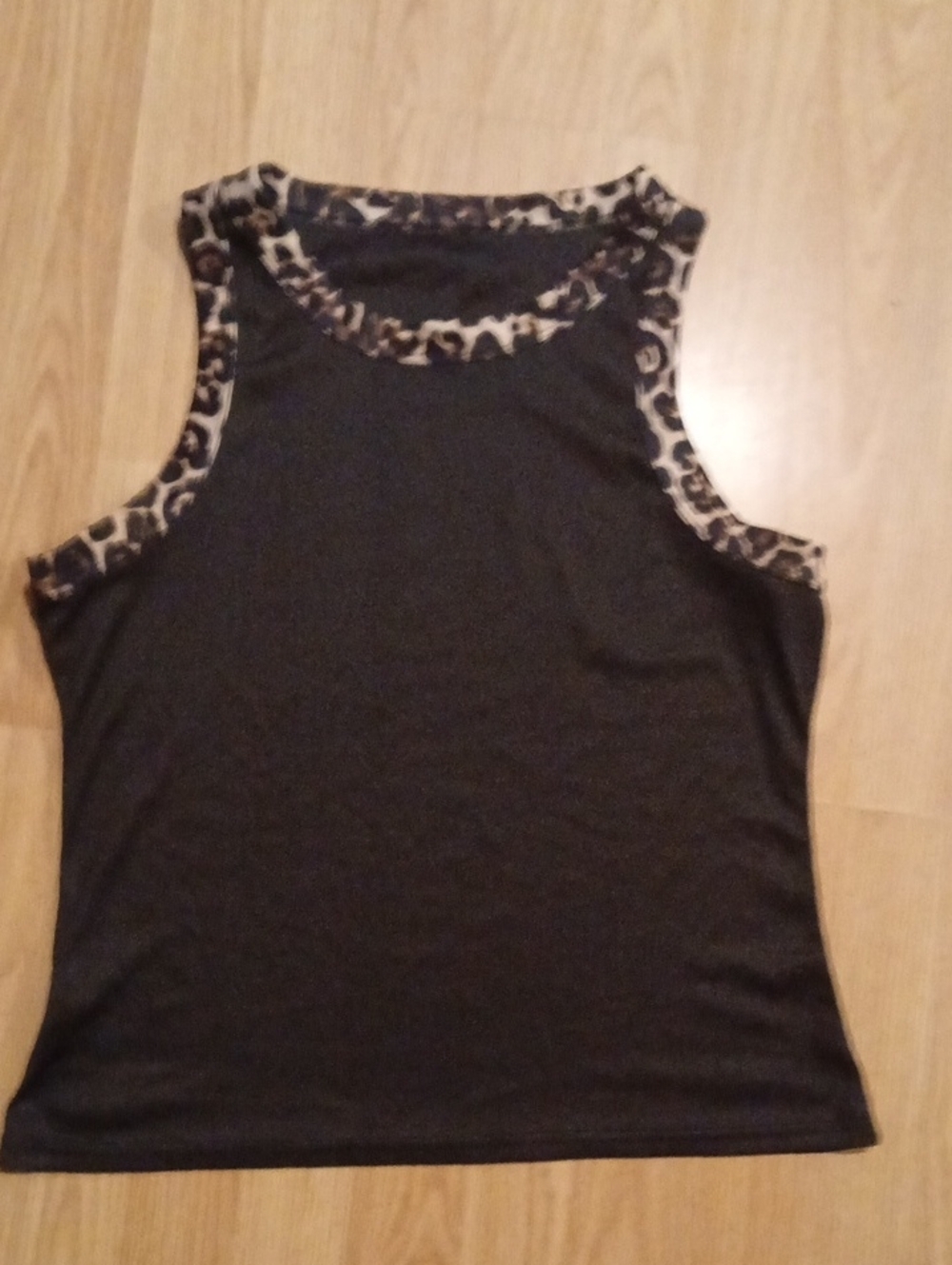 Black Tank Top with Leopard Trim - Women's Sleeveless Top
